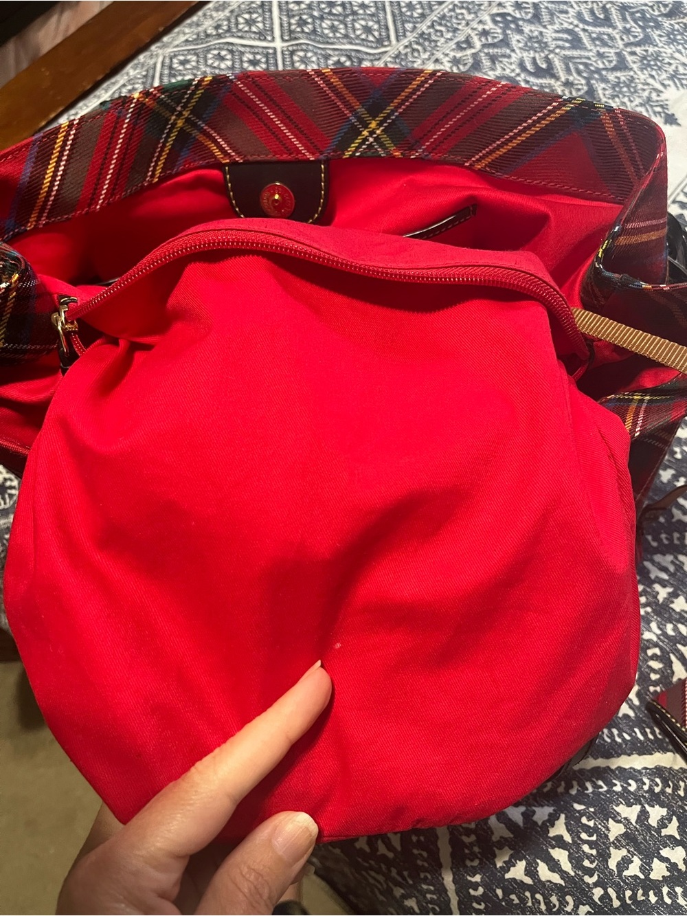 Dooney & Bourke Red TartanTote with Black Leather Handles (Some Interior Marks) - Picture 9 of 16